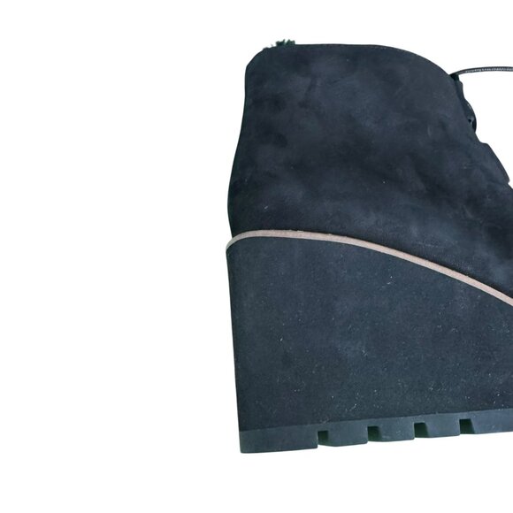 Eileen Fisher Black Suede Wedge Boots Size 10 | Shearling Lined Lace-Up Platform - Picture 5 of 9